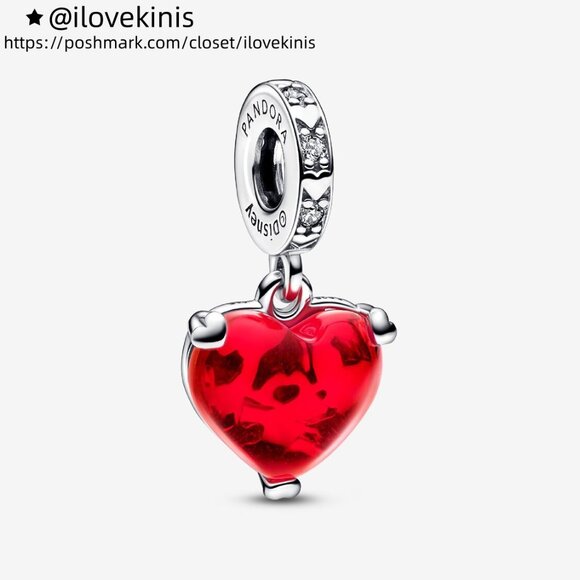 Pandora Disney Mickey & Minnie Mouse Kiss Red Murano Glass Dangle Charm - Picture 1 of 5